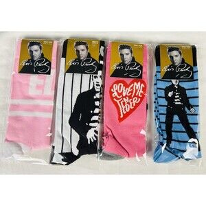 New Elvis Crew Socks Unisex 7-12 Crew Multicolor Novelty Fun Set of 4 Pairs